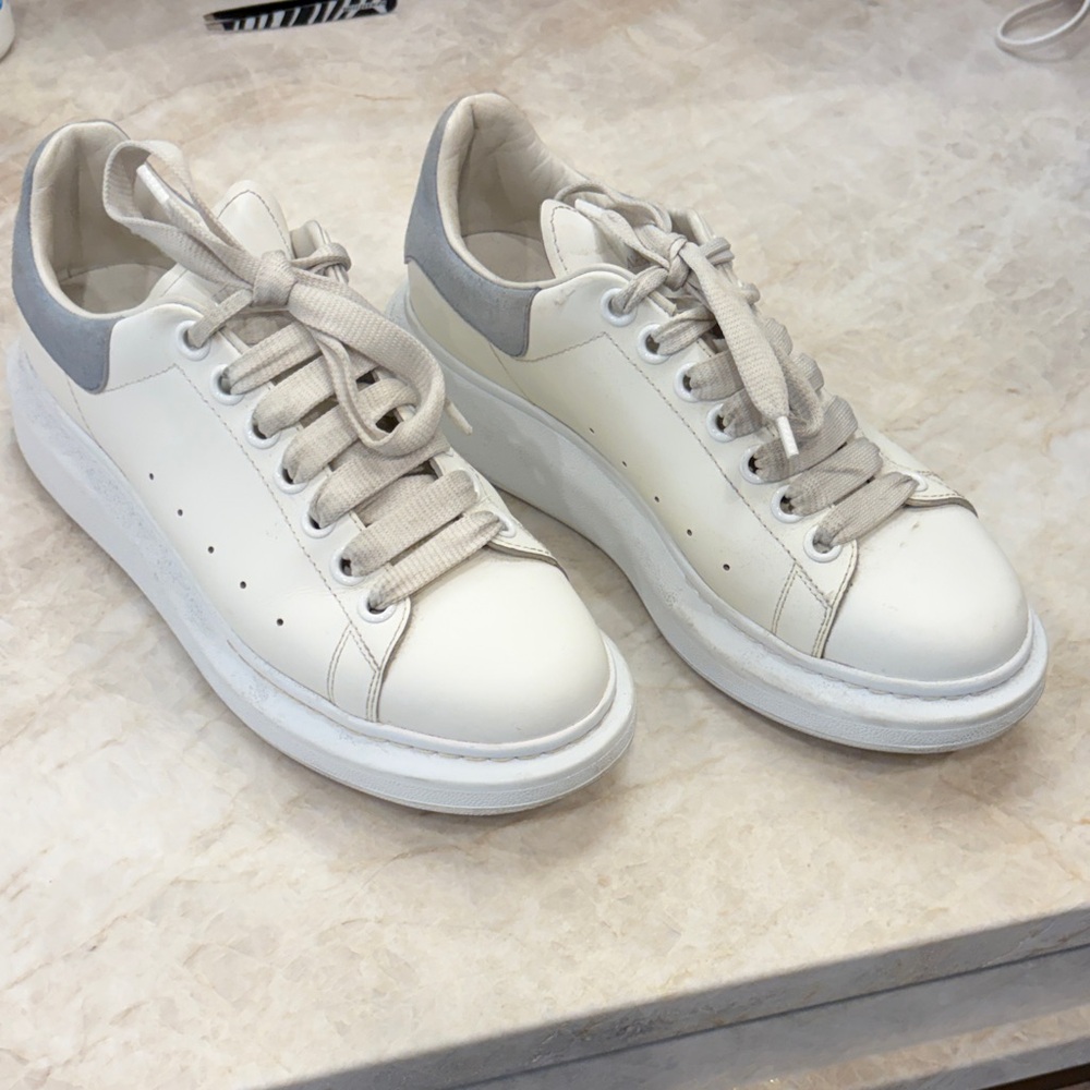 Alexander McQueen White Platform Sneakers with Light Gray Heel